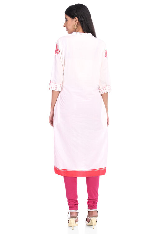 Off White & Blue Cotton Straight Kurta image number 5