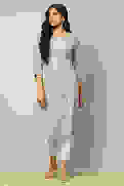 Grey Viscose Blend Striped Straight Kurta image number 5