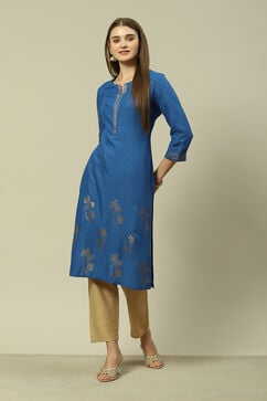 Blue LIVA Straight Printed Kurta image number 0