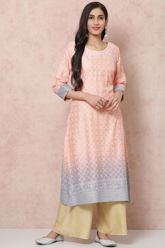 Peach LIVA Straight Kurta image number 0