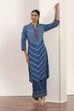 Indigo Blue Viscose Rayon Straight Kurta Pants Set image number 0