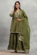 Green Viscose Rayon Solid Gathered Sharara Suit Set image number 0