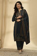 Teal Polyester Straight Printed Suit Set image number 6