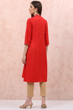 Red Art Silk Straight Kurta image number 4