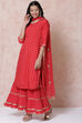 Red Poly Cotton Straight Suit Set image number 0