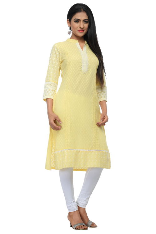 Light Yellow Cotton Straight Kurta image number 1