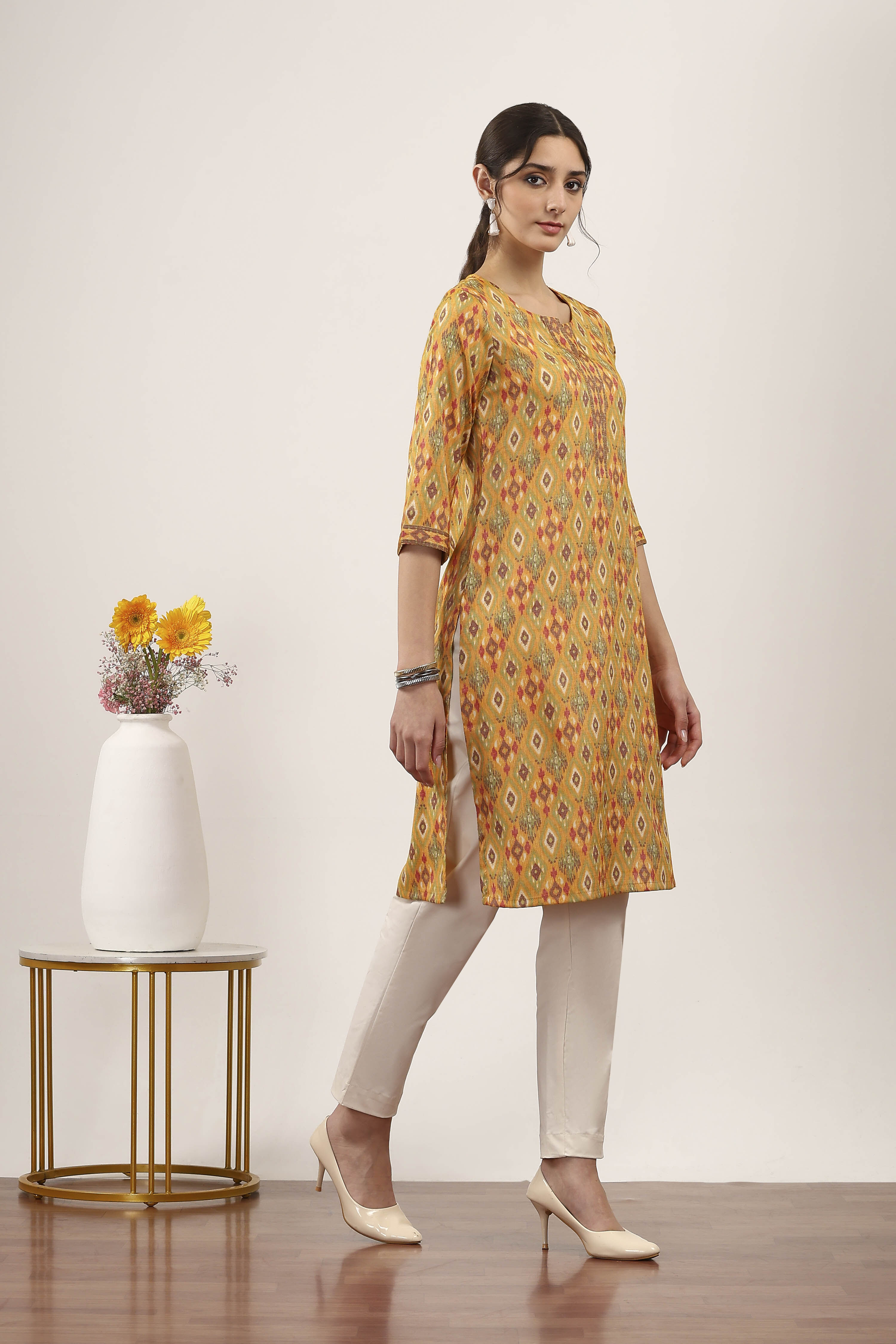 Yellow Viscose Polyester Straight Kurtas image number 4