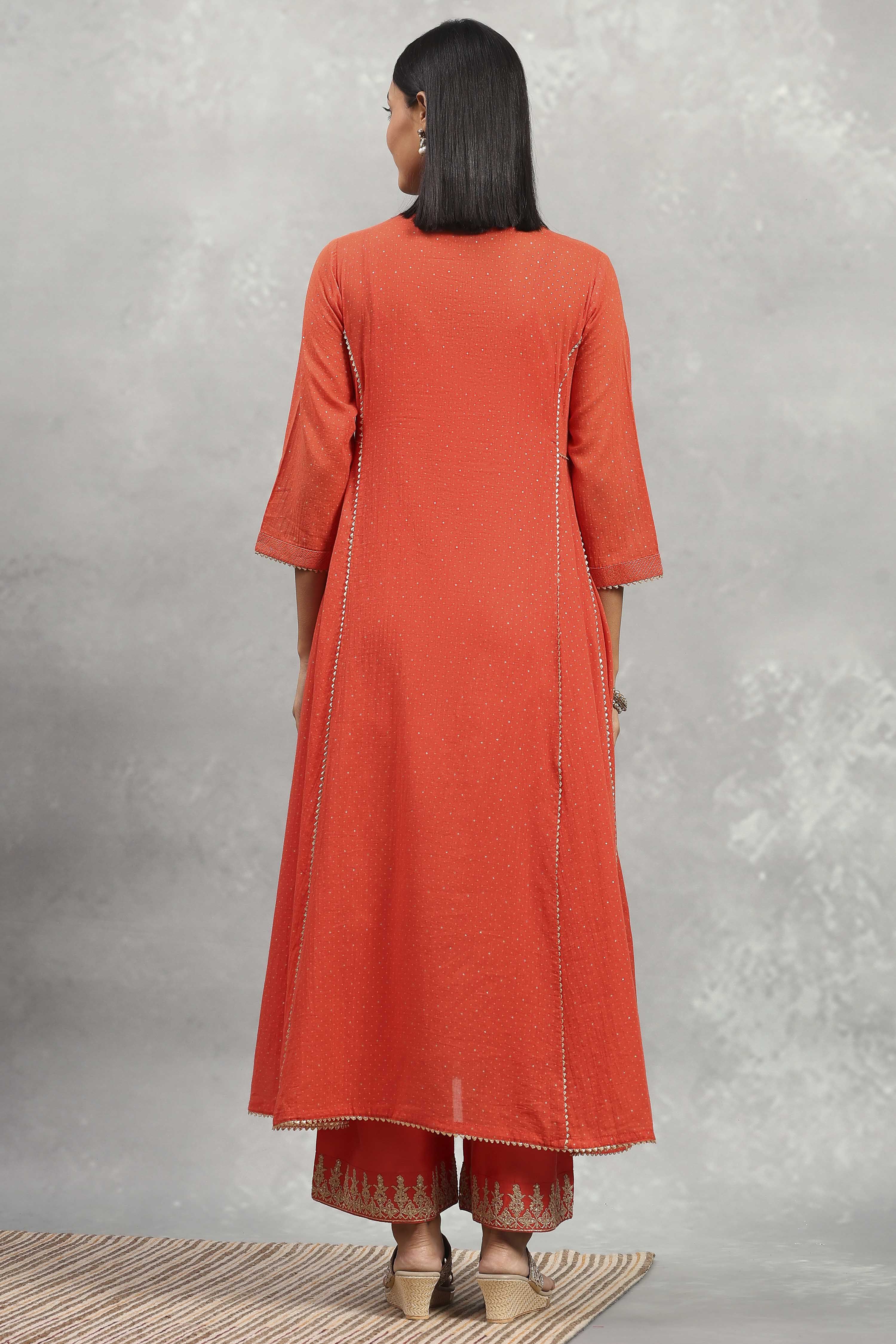 Orange Cotton Printed Kalidar Suit Set image number 4