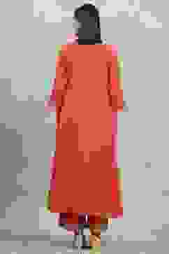 Orange Cotton Printed Kalidar Suit Set image number 4