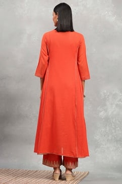 Orange Cotton Printed Kalidar Suit Set image number 4