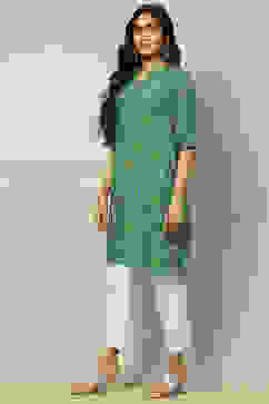 Blue Geometric Printed Straight Kurta image number 2