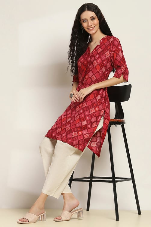Red Printed Straight Kurta image number 0