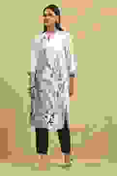 Off White Viscose Rayon Printed Straight Kurta image number 2