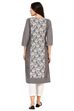 Grey Straight Cotton Kurta image number 3