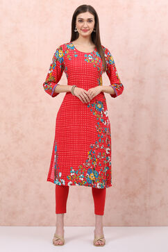 Red LIVA Straight Kurta image number 2