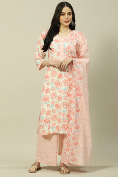 Ecru LIVA Woven Straight Kurta Suit Set image number 7