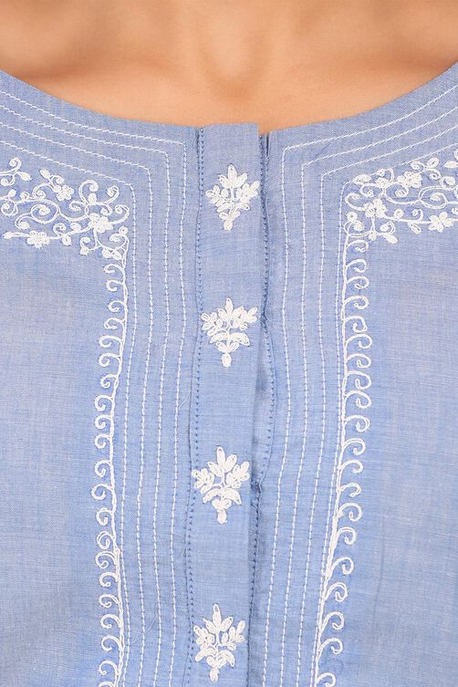 Blue Cotton Straight Kurta image number 4