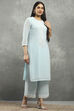 Blue Viscose Straight Kurta Pants Set image number 5