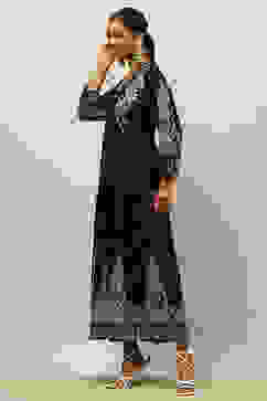 Black Rayon Printed Tiered Dress image number 2