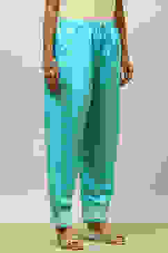 Blue Viscose Blend Straight Palazzos image number 3