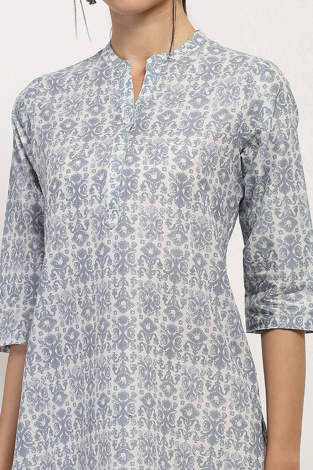 Grey Cotton Printed Straight Kurta image number 1