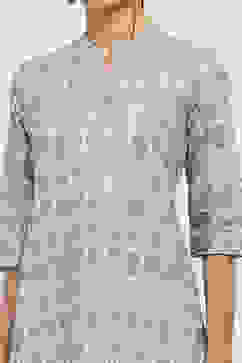 Grey Cotton Printed Straight Kurta image number 1