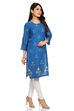 Teal Blue Straight Cambric Cotton Kurta image number 2
