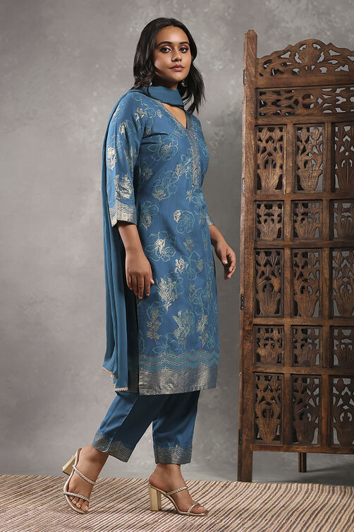 Lime Viscose Rayon Printed Straight Suit Set image number 5