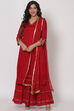 Maroon Viscose And Cotton Straight Suit Set image number 4