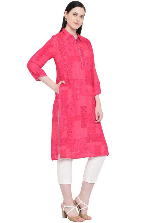 Pink Viscose Straight Kurta image number 3