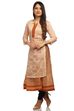 Beige Flared Poly Chanderi Kurta image number 3