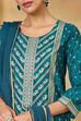 Teal Viscose Blend Straight Printed Suit Set image number 1