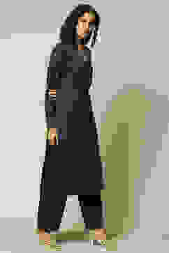 Navy Cotton Blend Straight Printed Kurta Palazzo Suit Set image number 5