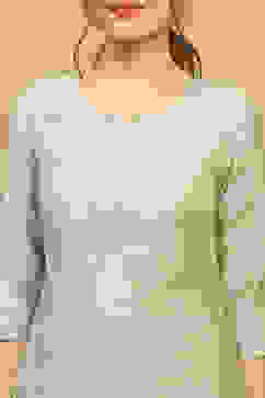 Green Viscose Blend Embroidered Straight Suit Set image number 1