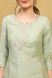 Green Viscose Blend Embroidered Straight Suit Set image number 1
