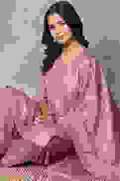 Pink Polyester Yarndyed Straight Suit Set image number 0