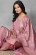 Pink Polyester Yarndyed Straight Suit Set