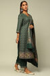 Green Acrylic Straight Yarn Dyed Kurta Palazzo Suit Set image number 5