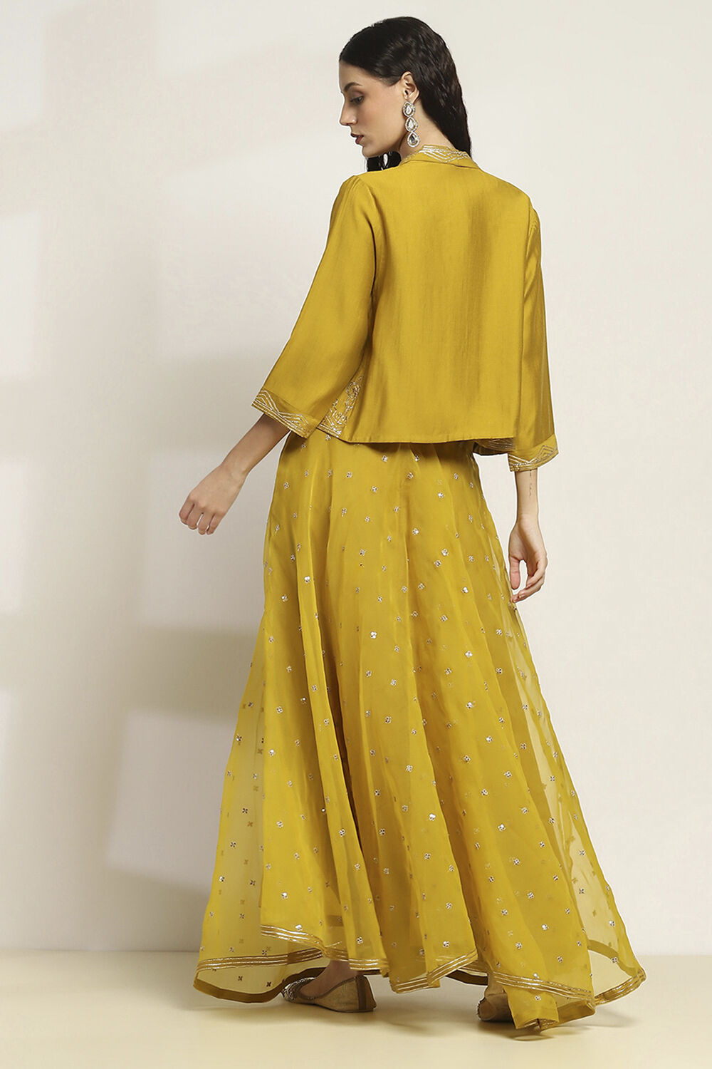 Yellow Viscose Blend A-Line Solid Top Lehanga Lehenga image number 4