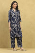 Navy Blue Viscose Blend Straight Kurta Pants Set image number 5