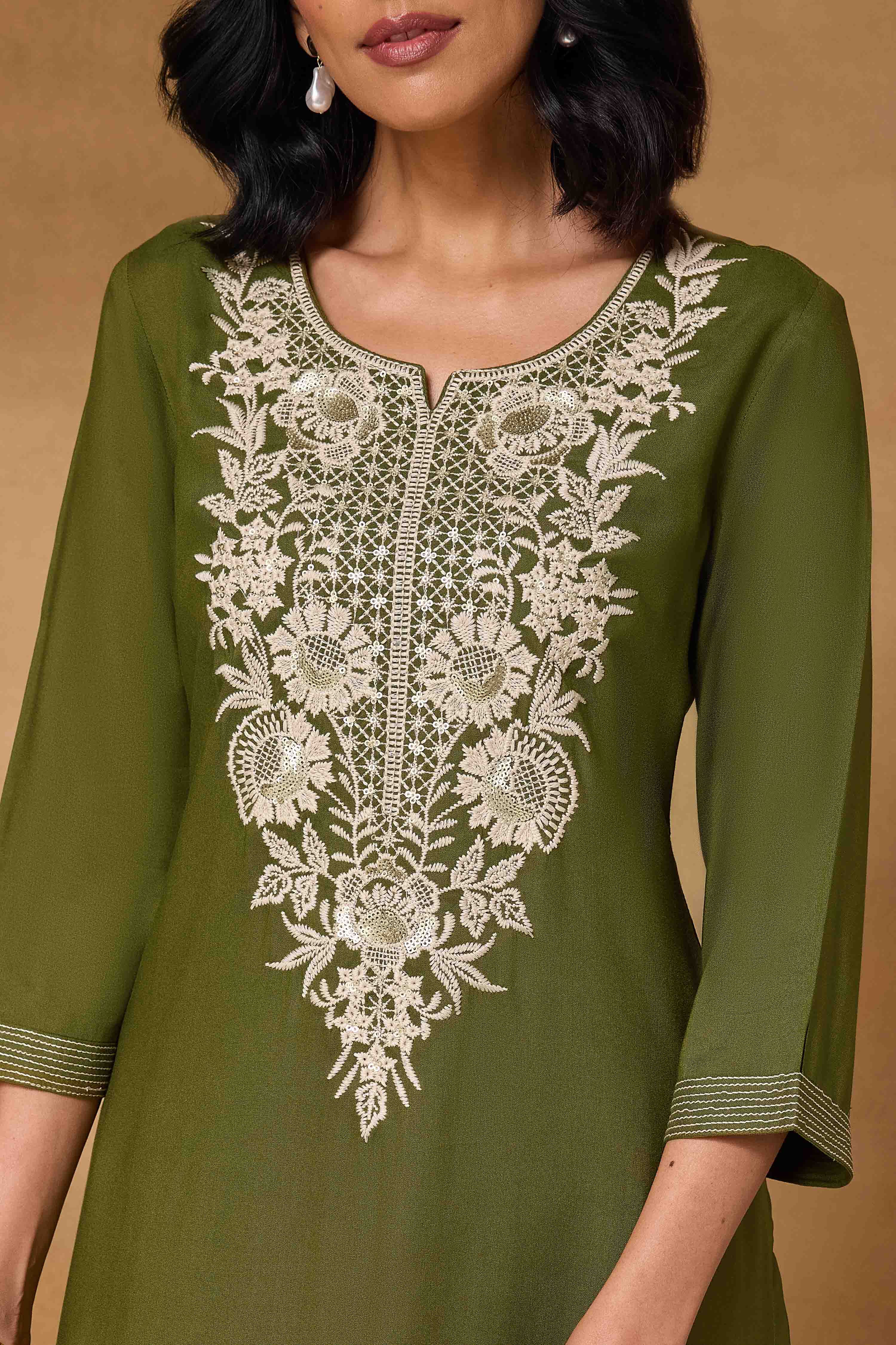 Olive Viscose Rayon Straight Printed Kurta image number 1