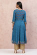 Petrol Blue LIVA Kalidar Kurta Dress image number 5