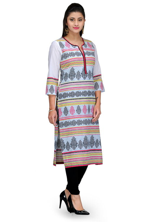 White Cotton Straight Kurta image number 1