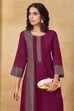 Purple Cotton Straight Yarndyed Kurta Pants Set image number 8