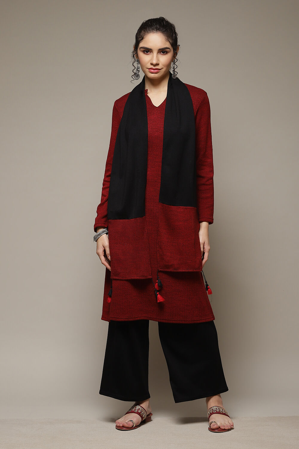 Maroon Acrylic Straight Suit Set image number 1
