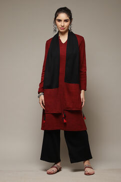 Maroon Acrylic Straight Suit Set image number 1