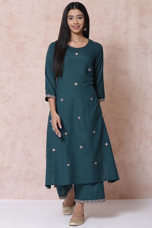 Bottle Green LIVA A Line Kurta image number 0