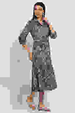 Indigo Cotton Printed Tiered Dress image number 4