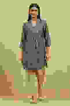 Navy Viscose Blend Printed Straight Top image number 0