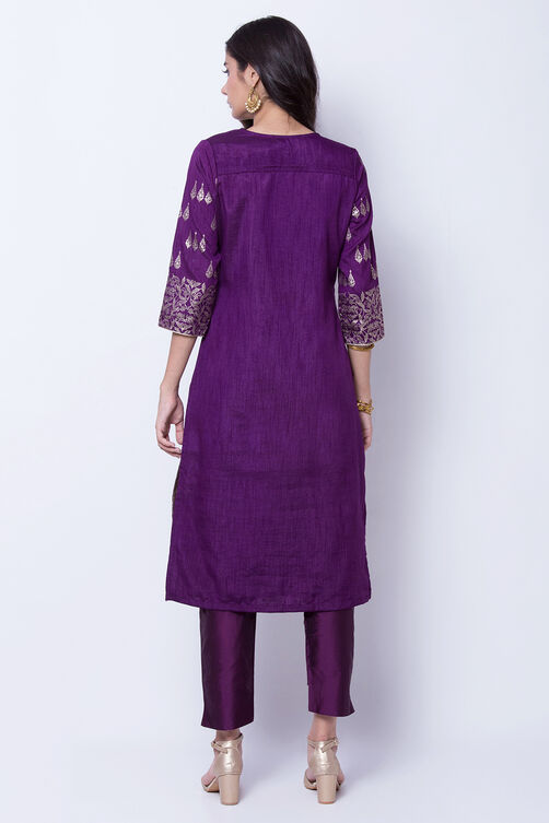 Purple Polyester Dupioni Straight Kurta image number 4